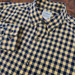 LL Bean Mens Wrinkle-Free‎ Kennebunk Traditional Fit Check Blue Yellow Size Med